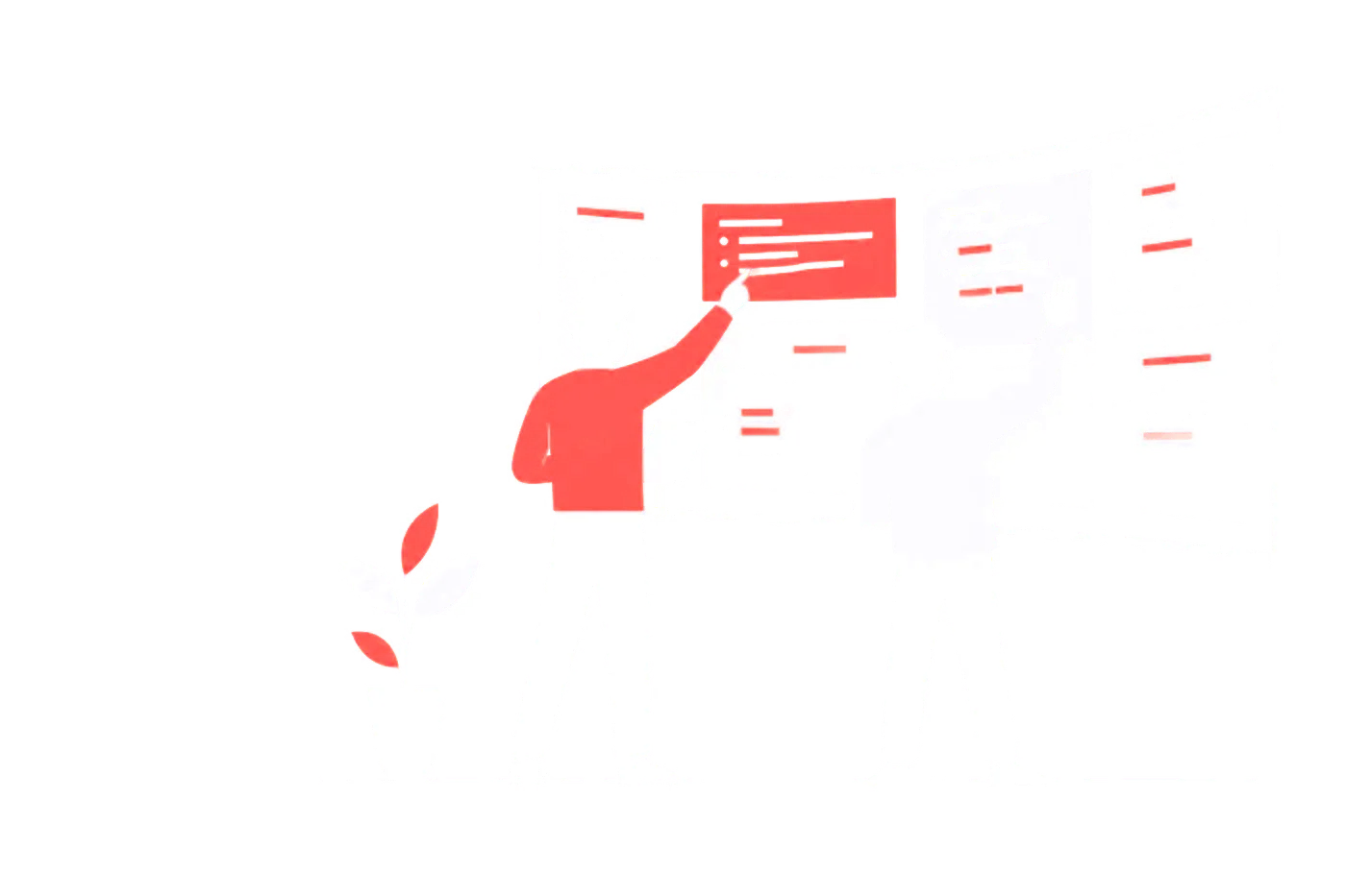 Illustration of two engineers reviewing code on a wall-sized screen