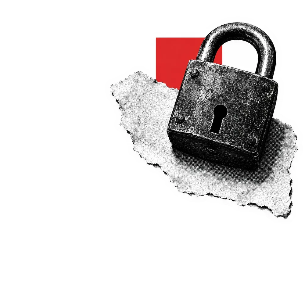 Halftone padlock on torn paper