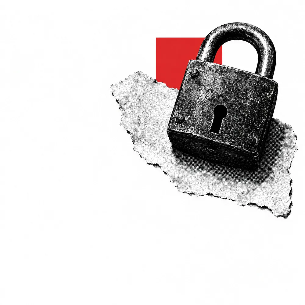 Halftone padlock on torn paper