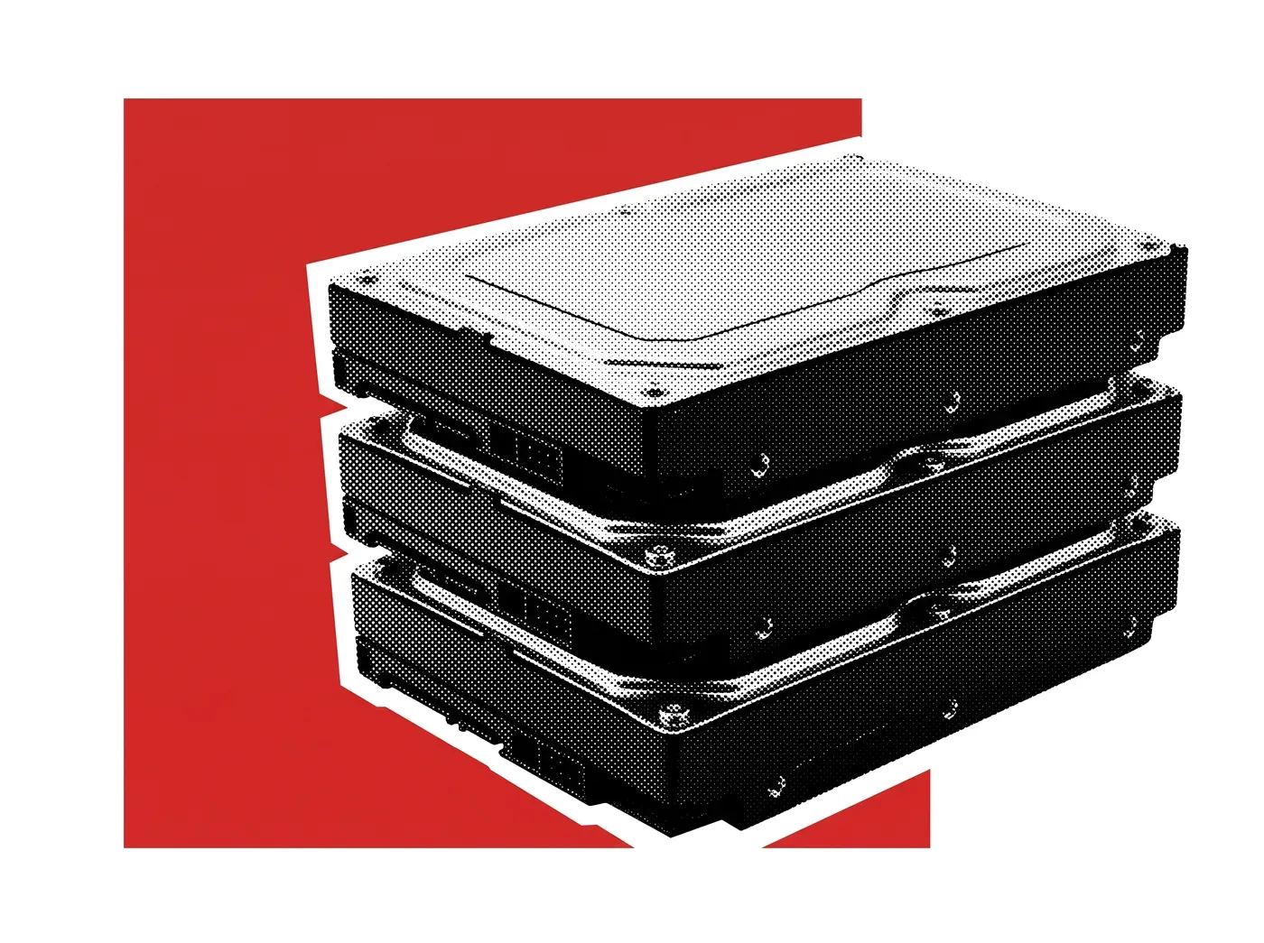 A stack of hard drives