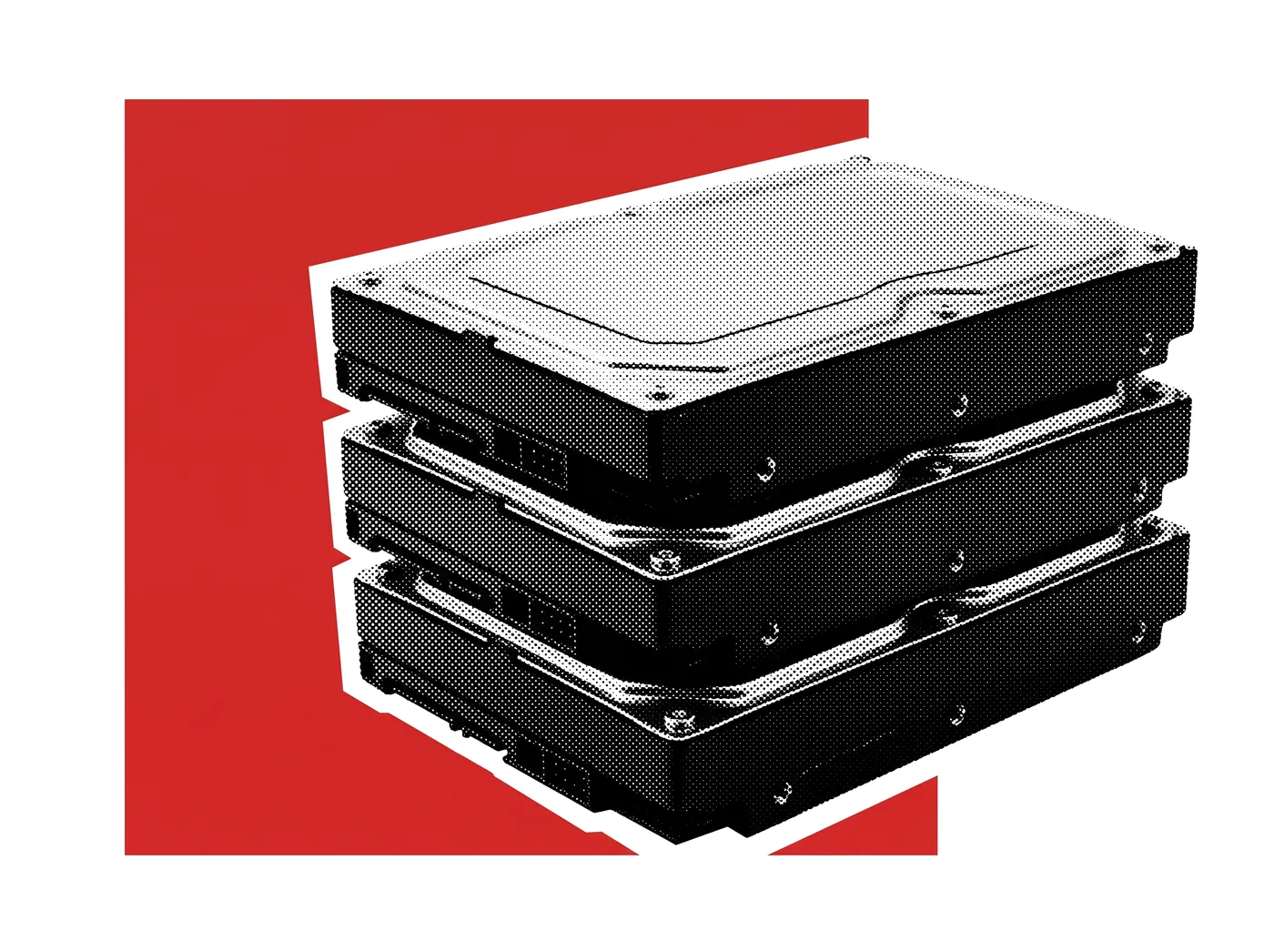 A stack of hard drives
